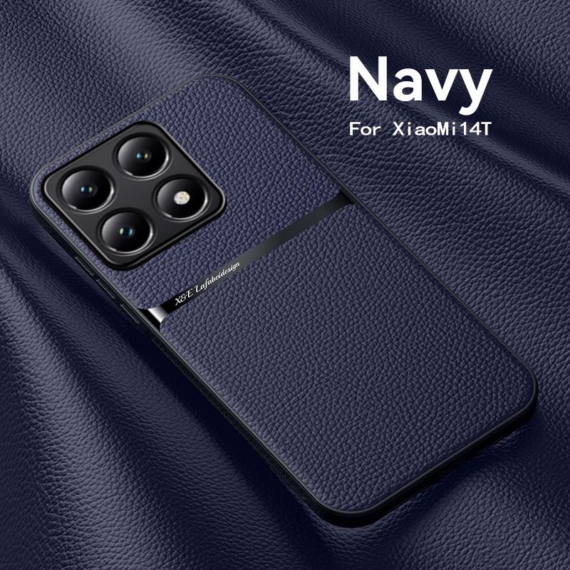 For Xiaomi 14T 14T Pro Leather Texture Built-in Magnetic TPU Soft Edge Anti-drop Anti-fingerprint Phone Case