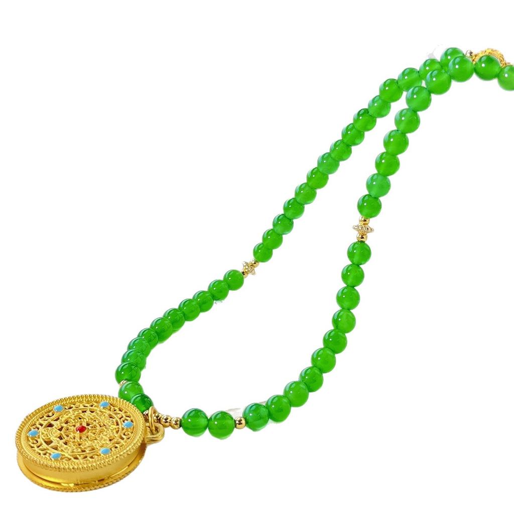 High Quality Ice-Through Emperor Green Natural Green Chalcedony Sweater Chain Necklace