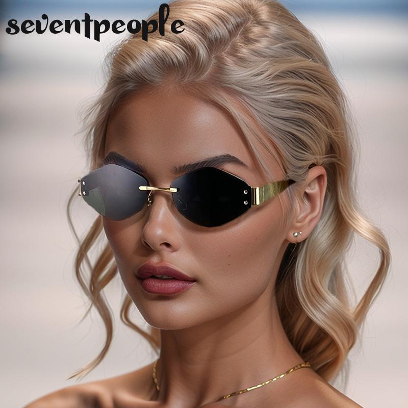 Rimless Small Polygon Sunglasses Women  Luxury Brand Trendy Frameless Hexagon Sunglass For Ladies Fashion Metal Frame Shades