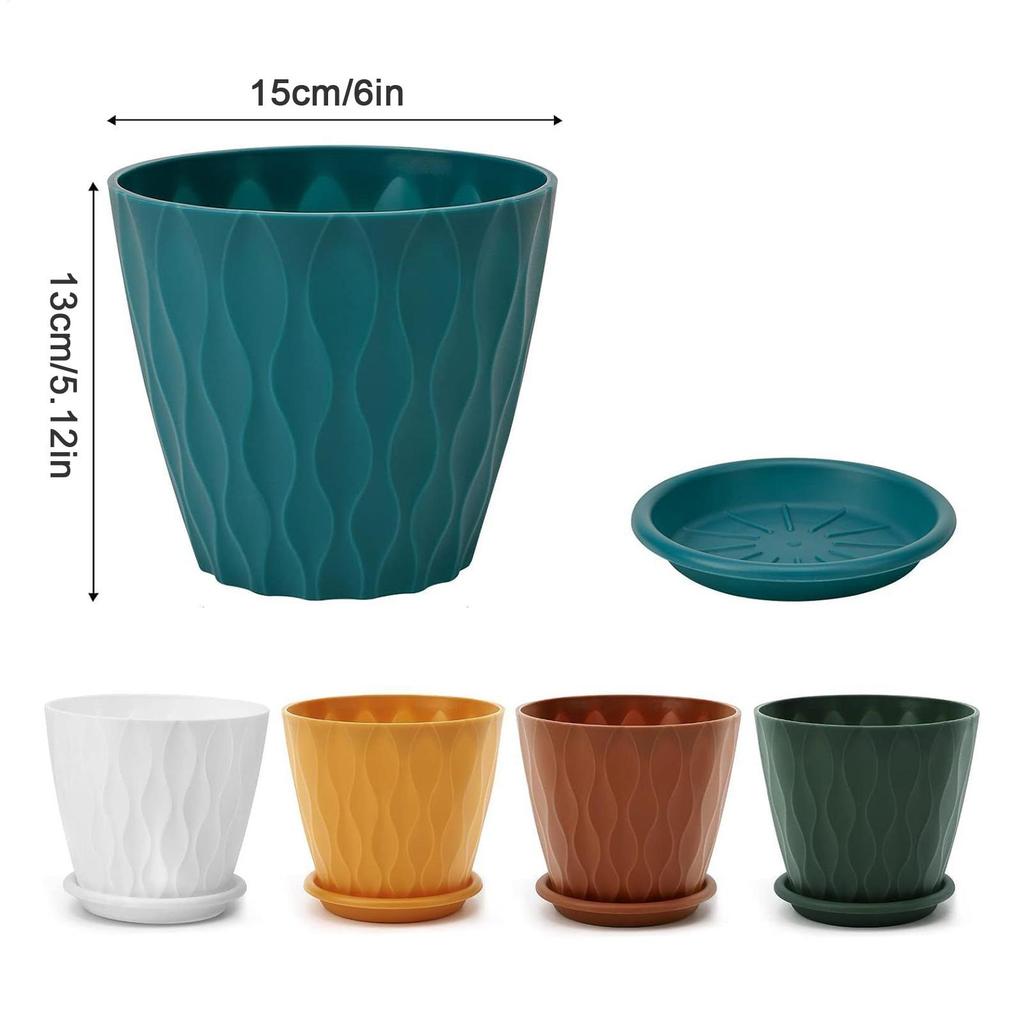 Indoor Flower Pots 5 Pieces Planter With Drainage Hole & Saucer Patio Plant Pot For Indoor Outdoor Patio Window Garden Balcony