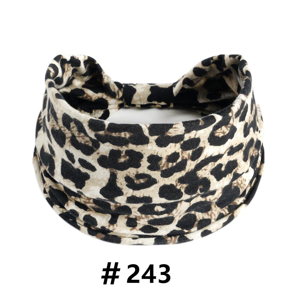 Leopard Print Headbands for Women Wide Boho Turban Head Wraps Cotton Knotted Elastic Hairbands Non Slip Workout Hair Accessories