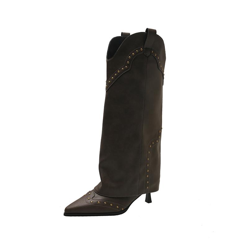 

Модные женские ковбойские сапоги Модные слипоны Женские элегантные сапоги с квадратным каблуком и длинным голенищем Обувь Ретро Женская зимняя обувь 42