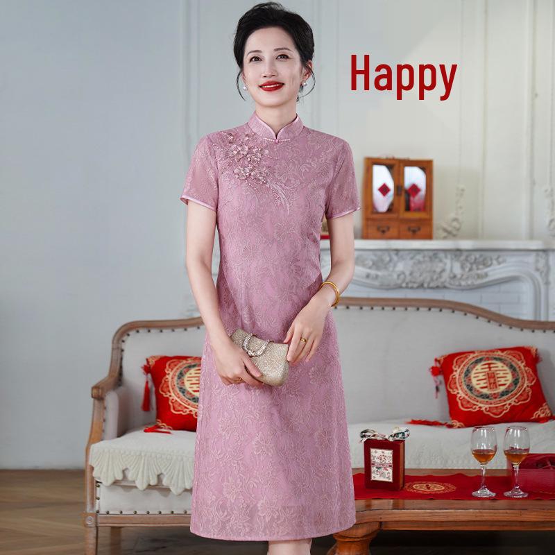 Elegant Pink Plus Size Chinese Style Short Sleeve Wedding Dress for Mothers & Mothers-in-Law - Autumn 2025 Collection
