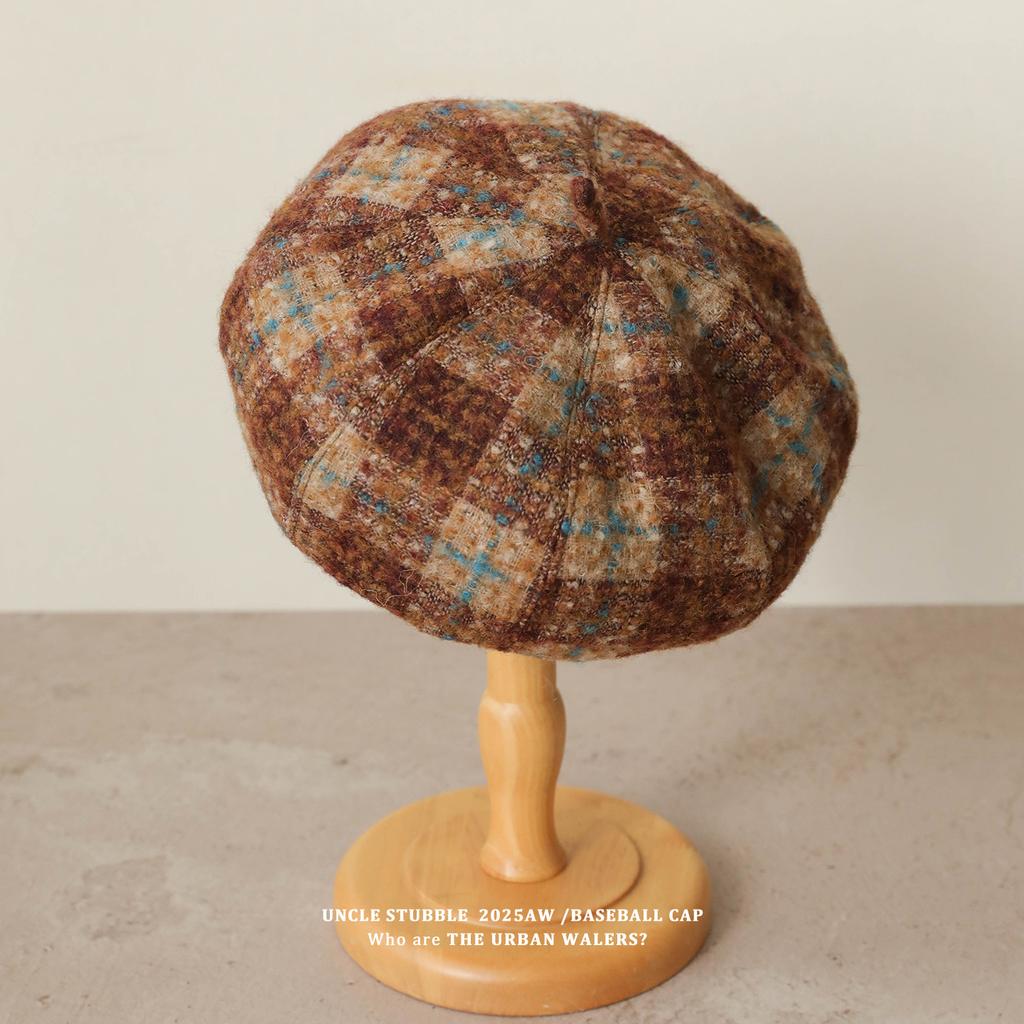 Plaid Hat Retro Coffee Colored Beret Autumn And Winter Plaid Octagonal Hat Equestrian Hat Multiple Newsboy Hats