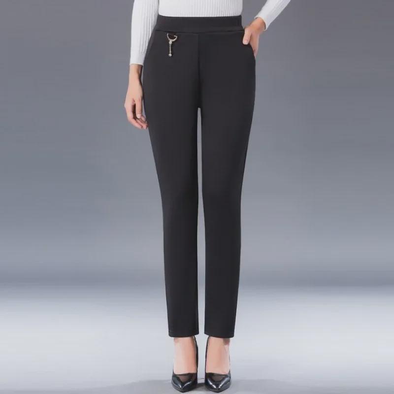 

Elastic Waist Stretch Skinny Pants for Middle-Aged & Elderly Women - Plus Size, Slimming, Casual Wear for Spring & Autumn. 1XL [Recommended 40-50 kg] чорний