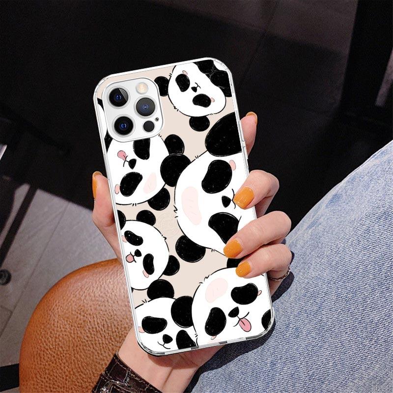 Cartoon Cute Panda Bear Phone Case For iPhone 17 Air 16 Pro Max 16E 15 + 14 Plus 11 12 13 Mini 7 8 SE Gift Print Cover Fundas 17