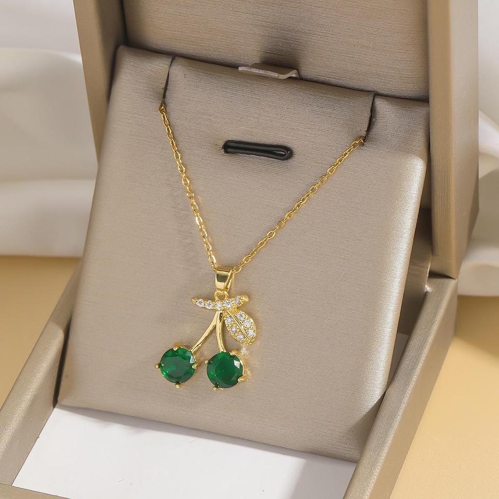 Red Cherry Pendant Necklace, Japan & Korea Trend, Summer 2025 Fashion, Women's Titanium Steel Clavicle Chain