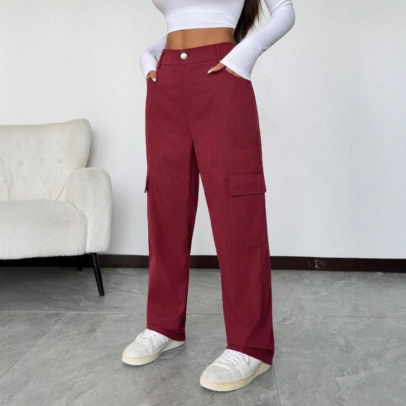 Womens High-Waisted Cargo Pants Loose Fit Streetwear Trousers With Multiple Pockets Lightweight Acetate Blend