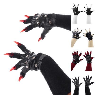 Punk Style Furry Animal Claw Gloves Handmade Leather Cosplay Props Decorative Protective Breathable Warm Winter Gloves