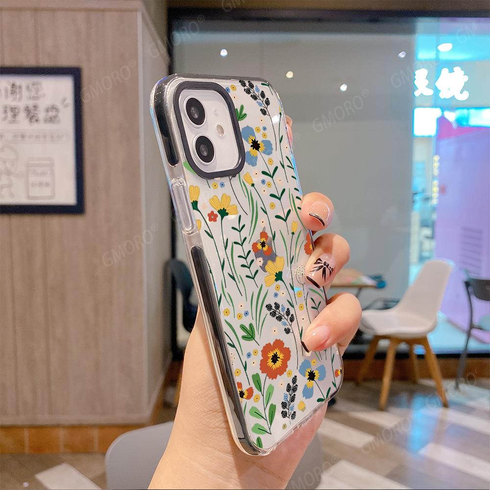 ins wind floral mobile phone case Apple 15pro anti-drop two-color transparent case iphone17pm soft case protective case 14
