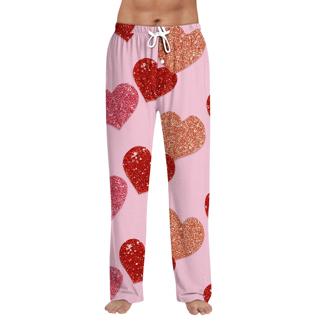Men's Valentine's Day Printed Drawstring Long Pants Casual Pajamas