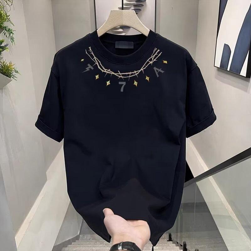 

Tide Summer Мужская модная хлопковая футболка с круглым вырезом и принтом высокого класса XL