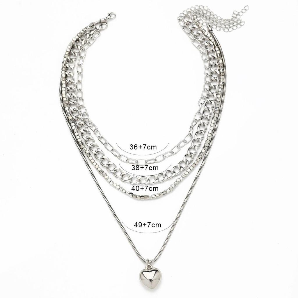 Hip Hop Heart Lock Choker Necklace Set for Women – Trendy Niche Design, 4-Piece Collection