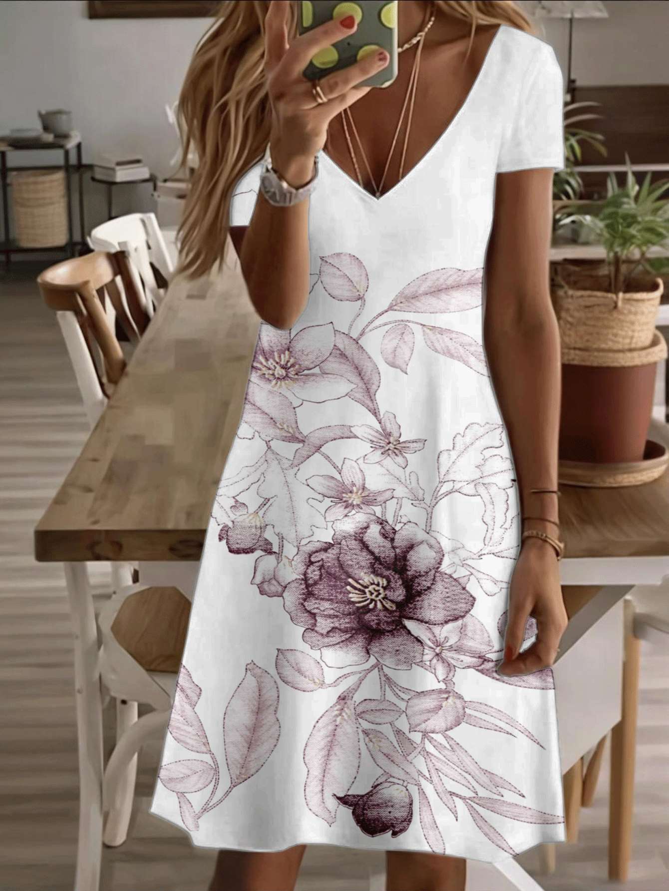 

Vneck shortsleeve midi dress vintage floral print pattern 3D premium printing durable casual fashion elegant summer outfit breathable fabric comfortab 3XL дубильна кора