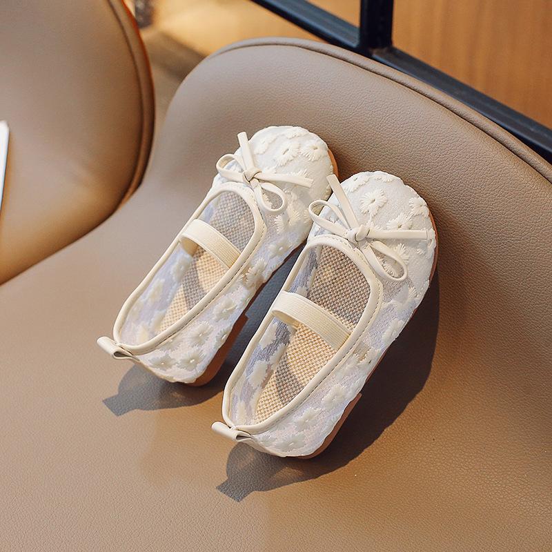 Girl Shoe Fashion Lace Shoe New Chinese Retro Kid Shoe 2025 Summer New Princess Shoe Embroidery Women Shoes Elegant Linen Shoes