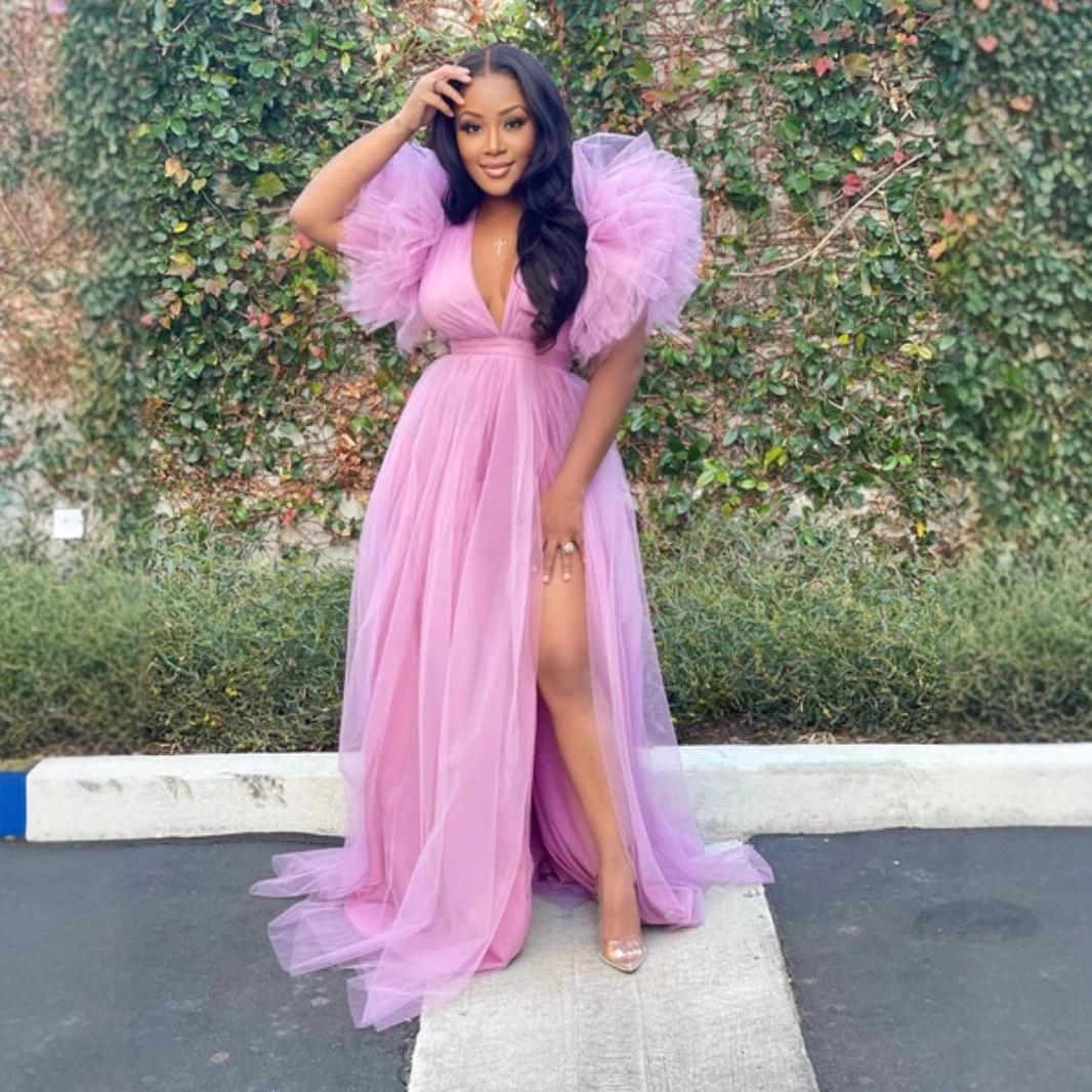 

Новое европейское и американское свободное сетчатое платье-маятник, европейское и американское женское платье большого размера для поездок на работу 5XL розовый