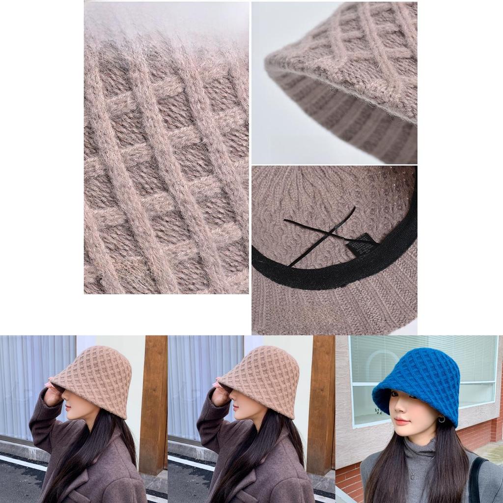 Korean Style Square Pattern Knit Sun Hat With Warmth And Airflow For Casual Wear