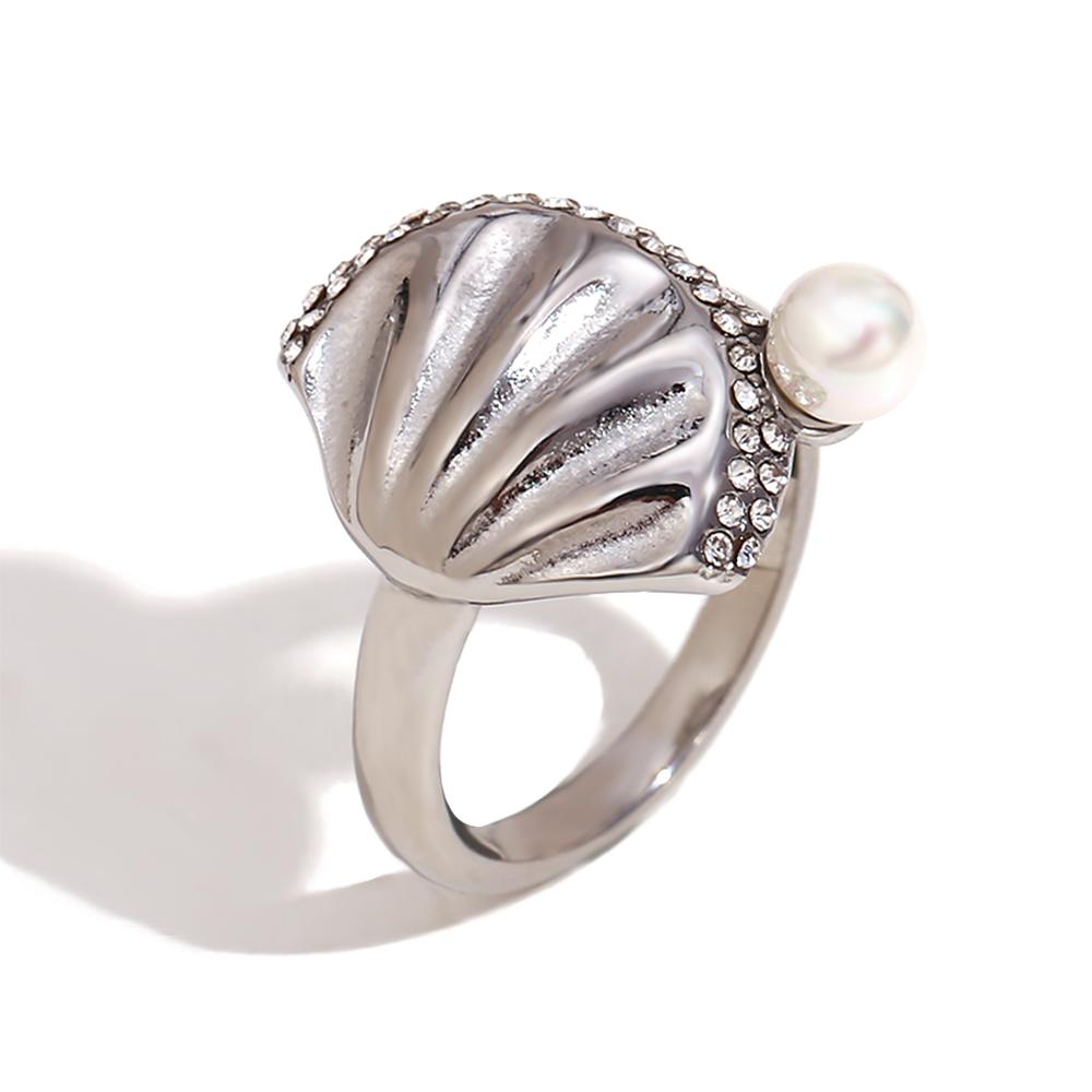 

MamacitaSlay Exclusive Pearl Shell 316L Stainless Steel Ring Ocean Style Waterproof Jewelry Women s Charm 18K Gold Plated Ring 8