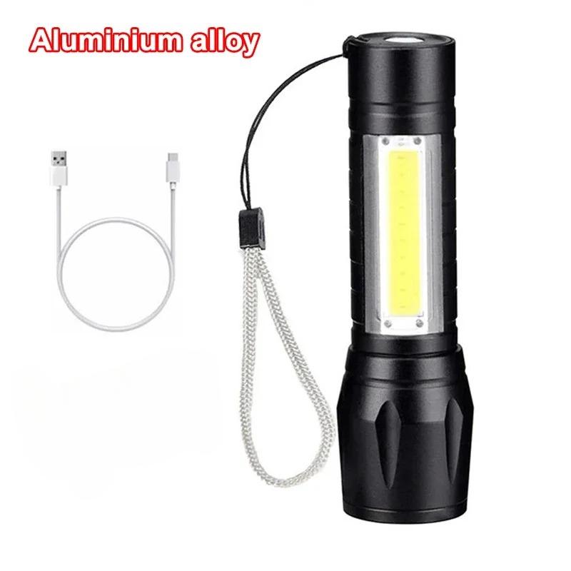 

Портативний USB акумуляторний ліхтарик COB+XPE зум міні ліхтарик 3 режими освітлення для кемпінгу на відкритому повітрі, риболовлі, аварійний ліхтар Bare aluminum alloy