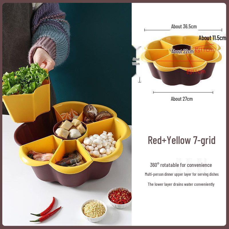 Rotating Hot Pot & Vegetable Platter with Washing, Draining, and Serving Plate Functions