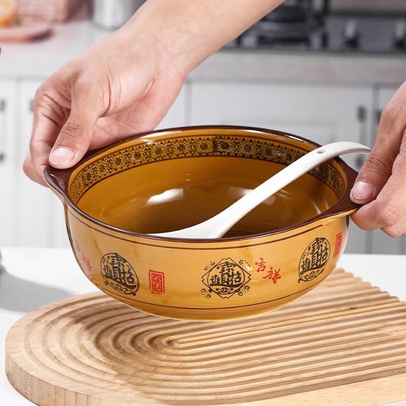 

ZISIZ 9.5-inch Ceramic Double-Handle Bowl Set