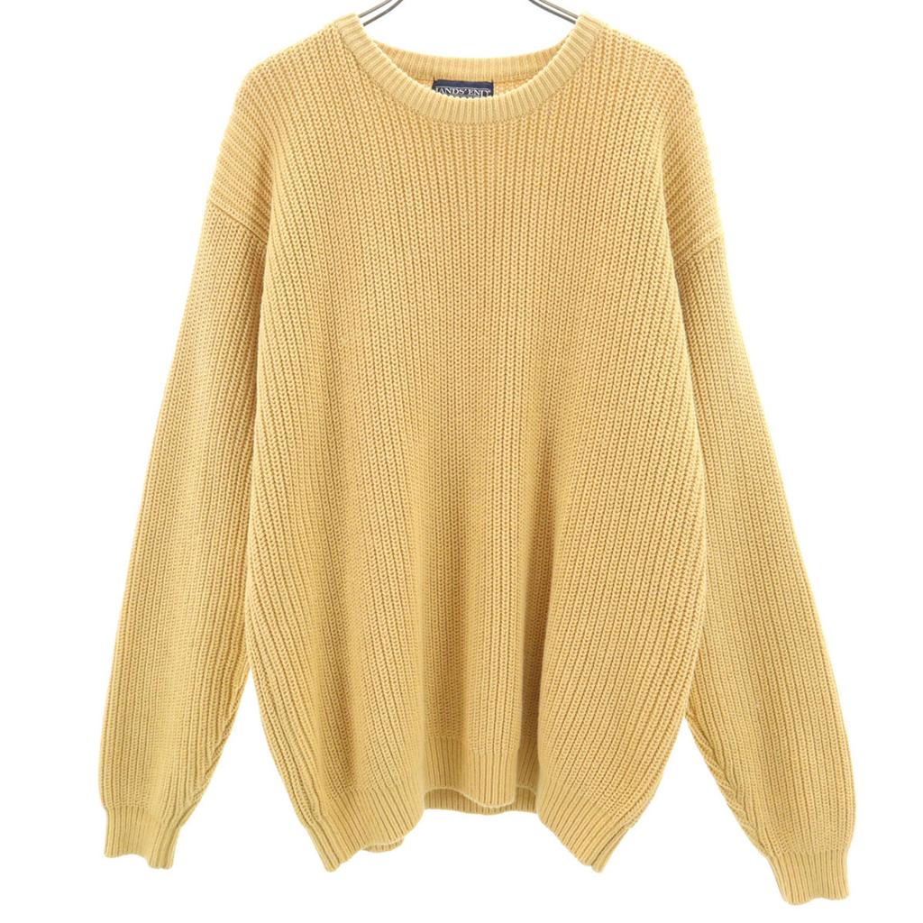 LANDS' END 90s Old Long Sleeve Sweater M Mustard Knit Women Used