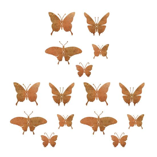15Pcs Metal Butterfly Wall Decor, 3D Rustic Iron Garden Art for Outdoor Fence Patio, Weatherproof Rustproof Ornament Set