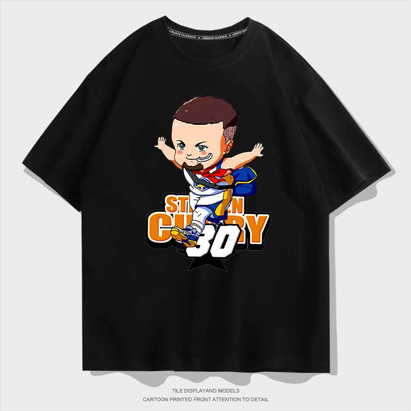 Primary school curry creative short-sleeved men s print summer basketball sports loose trend pure cotton round neck half-sleeved t-shirt 155XXS