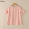 ZANZEA Blusa da donna casual a girocollo, tinta unita, manica corta larga