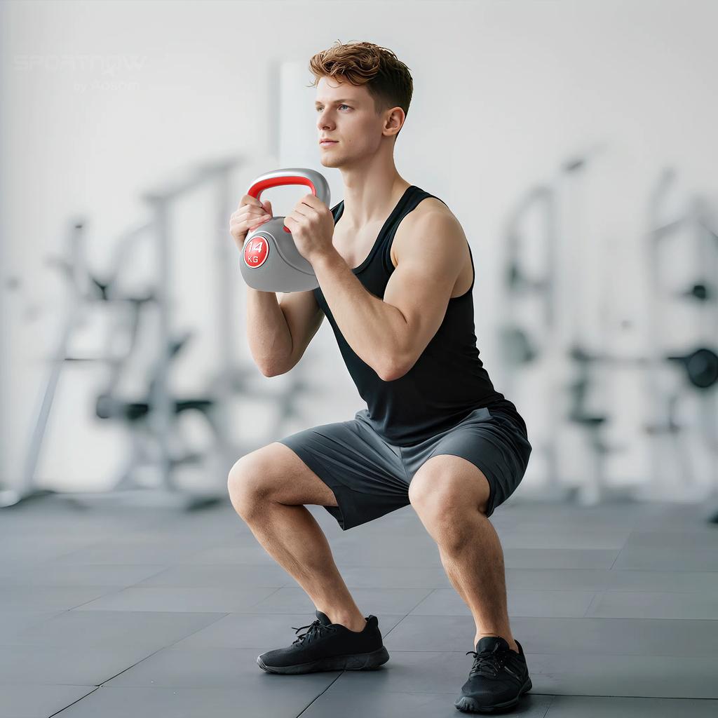 Kettlebell, 14kg Kettle Bells with Handle for Home Gym Weight Lifting and Strength Training, Red and Grey