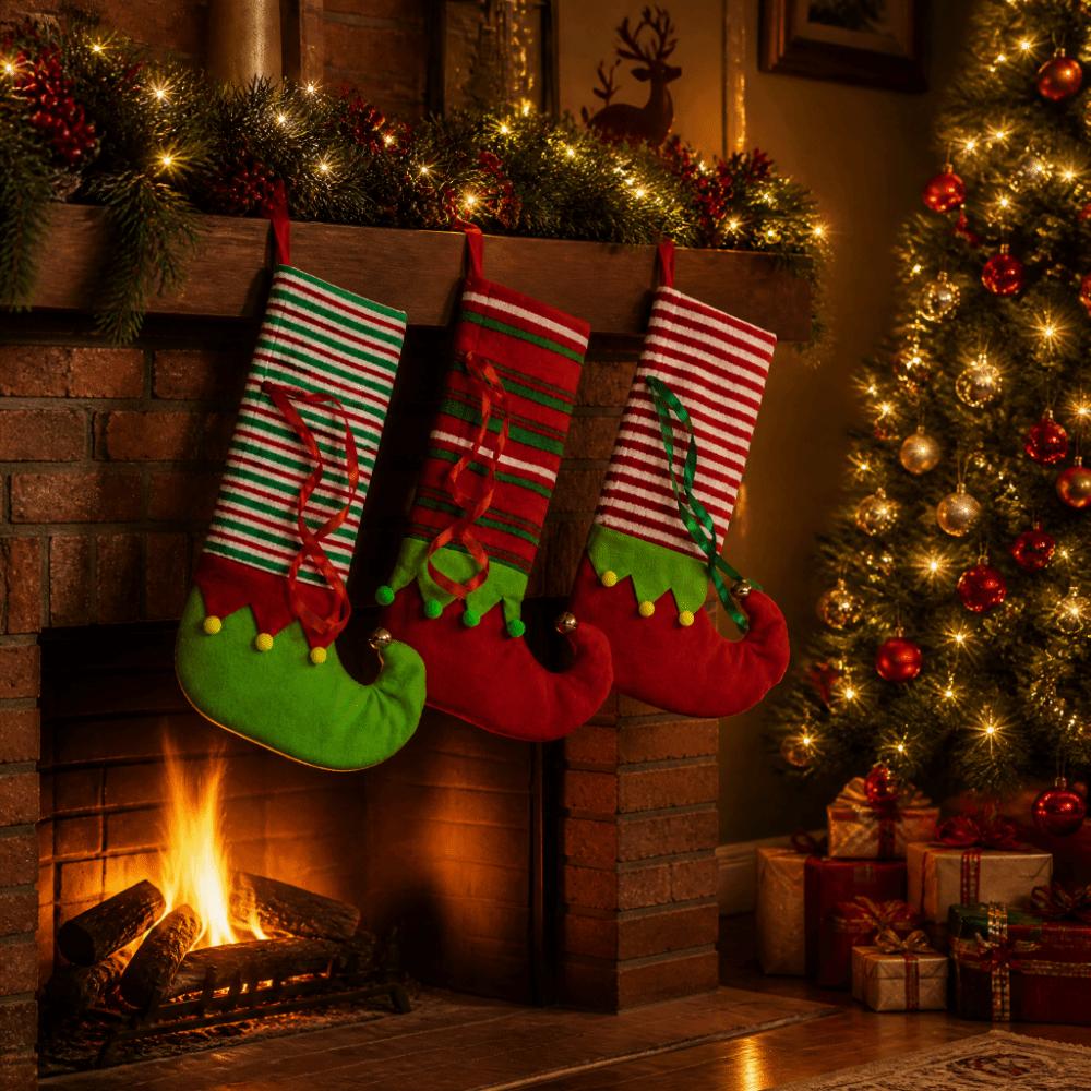 Retro Christmas Elf Stocking Stripe Xmas Tree Hanging Socks Christmas Stocking Gift Bag  Festive