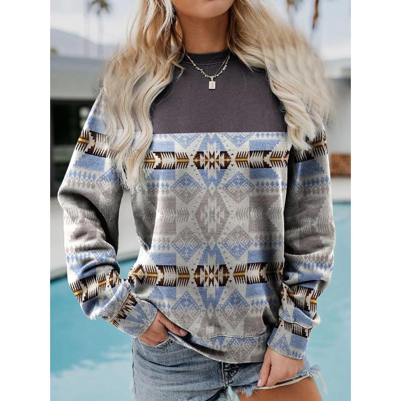 Ethnic Geometric Pattern 3D Print Sweatshirts Women Casual Raglan Long Sleeves Hoodie Y2k Pullover Harajuku Tops