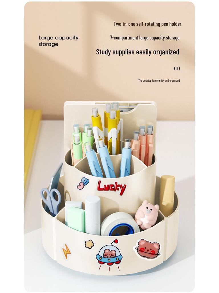 Rotating Pen Holder & Desktop Clock Organizer for Students and Offices