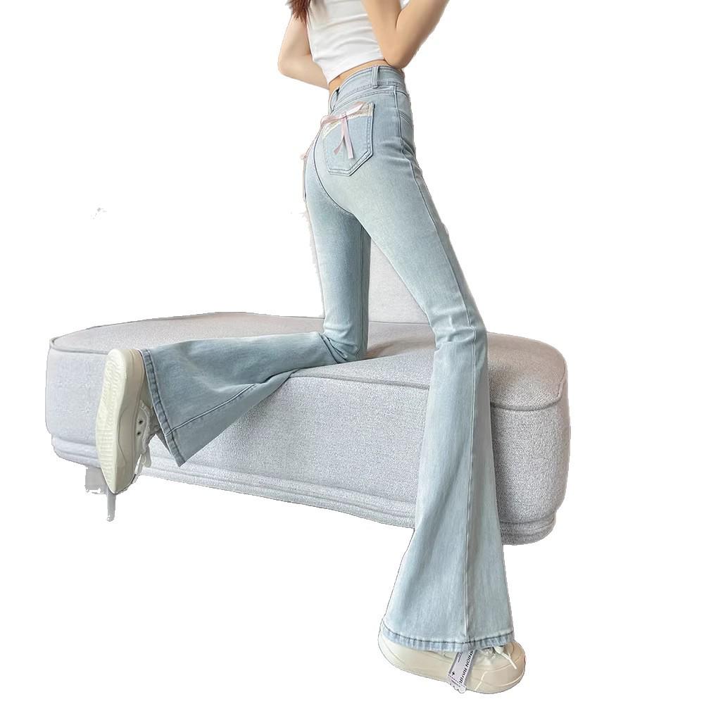 2026 Spring Peach Butt High Waist Flared Women's Slimming Light Denim Floor-Length Pants – New Arrival & Bestseller