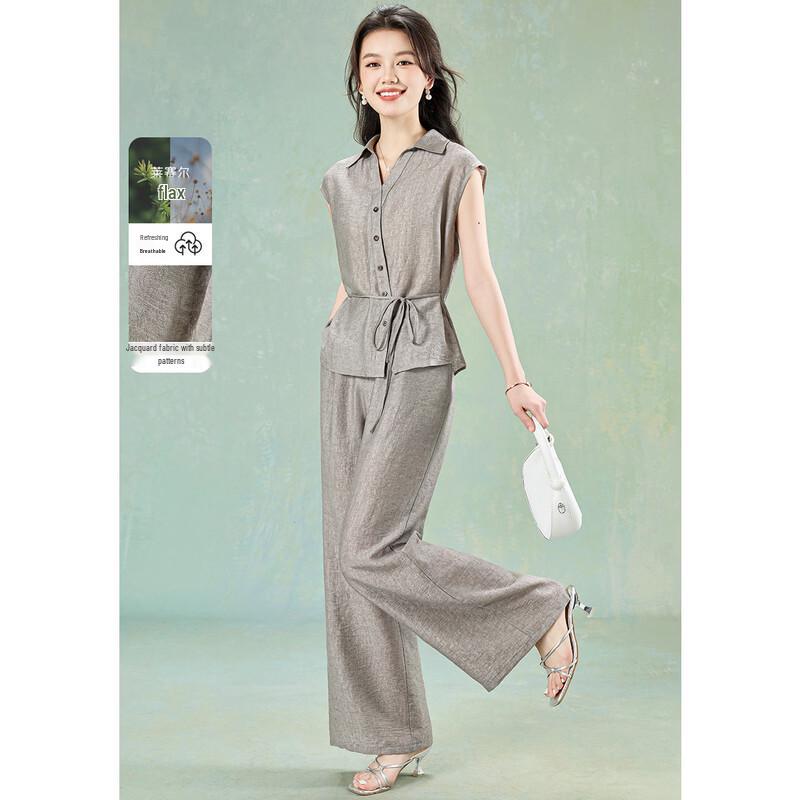 Women s Tencel-Linen Old Money Style Two-Piece Set XL светло-серый