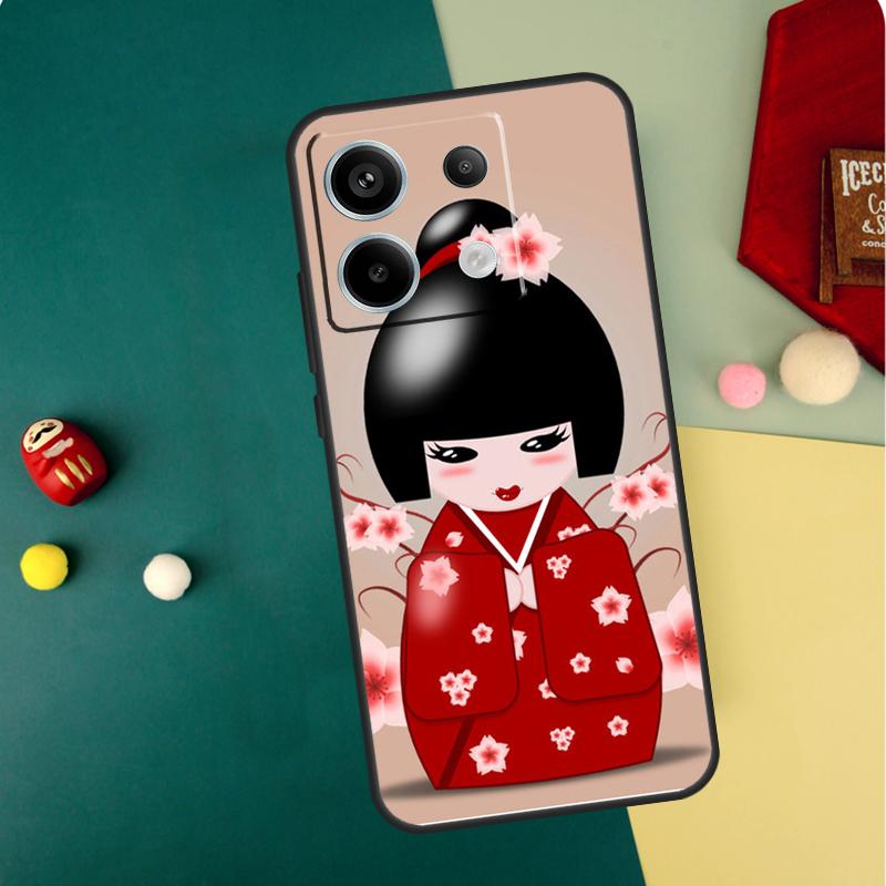 Japanese Geisha Kokeshi Doll Case For Redmi Note 13 Pro Plus 9 10 11 12 Pro 10S 11S 12S Redmi 13C 10A 9C 10C 12C Cover