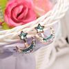 Enamel Green Star Stud Blue Crystal Crescent Moon Gold Ear Earrings Jackets