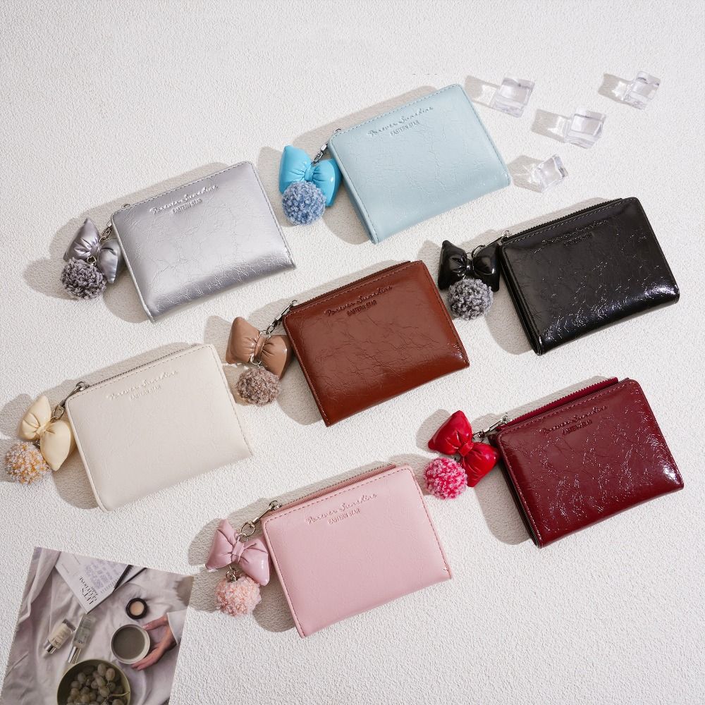Korean Style Card Bag Bow Pendant Coin Pouch Retro PU Leather Card Holder Card Storage Bag