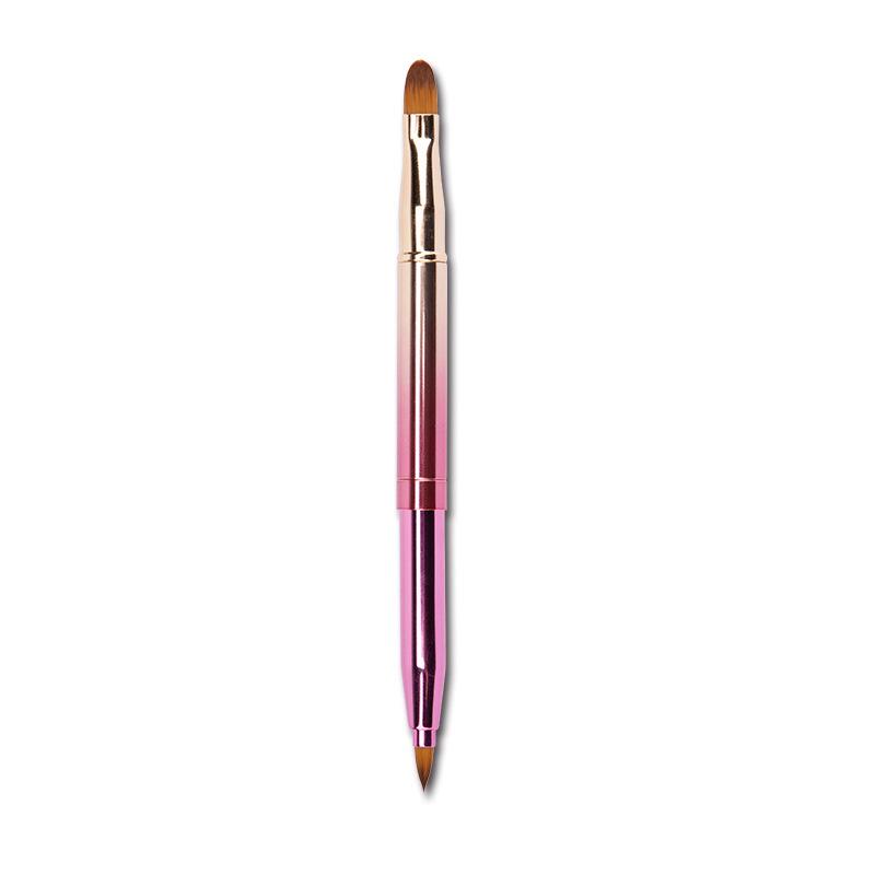 Double-Ended Retractable Lip Brush with Cap - Portable, Colorful Metal Design for Makeup Artists