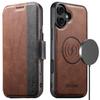 SUTENI Q-07 For iPhone 16 Case Magnetic Color Splicing Cowhide Texture Leather Cover
