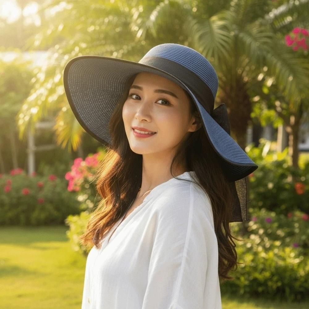 Lightweight Big Brimmed Straw Hat Breathable Woven Sun Cap Fashion Vacation Beach Cap Outdoor