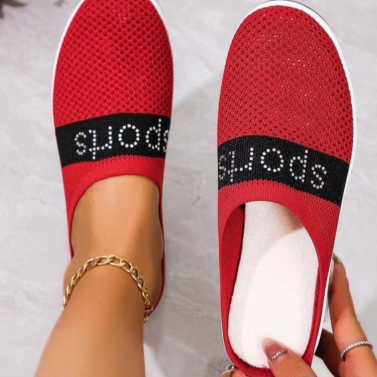 2025 New Women's Wedge Slippers Fly-woven Half-pack Breathable Slippers Foreign Trade Casual Fly-woven Air Cushion Slippers
