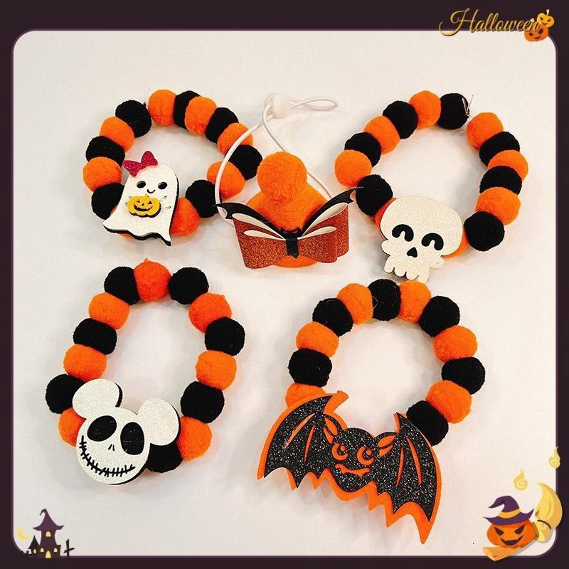 Halloween Cat Accessories Set Quickly Wearing Elastic Adjustable Soft Pet Necklace Dog Cat Collar Pets Holiday Playful Costumes