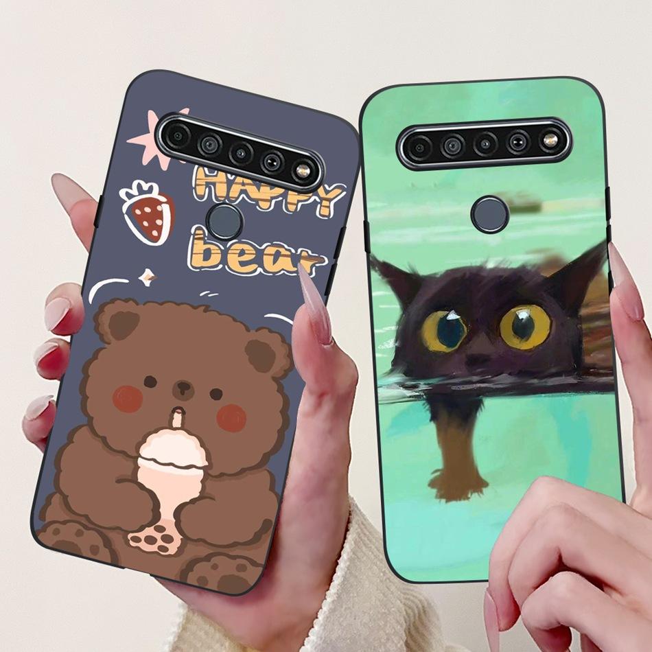 For LG K41S K51S 2020 Elegant Floral Cat Printed Phone Case For LG K41S K51S LM-K410 LM-K510 Black Silicone Soft Cases