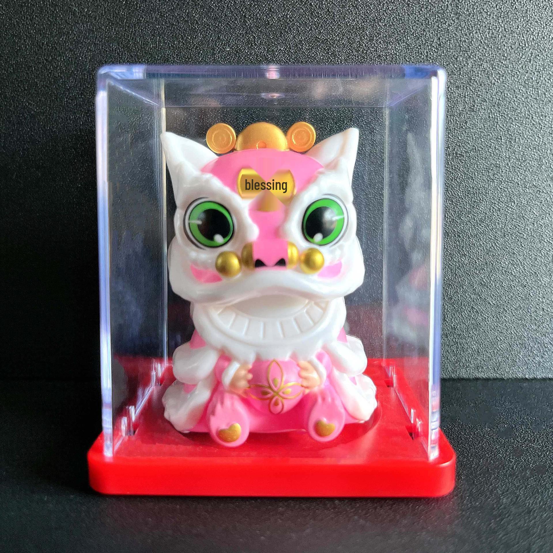 

2-Inch Solar-Powered Dancing Lion Ornament - Chinese Style Lion Dance Décor for Desk or Car Console, Wealth Attraction Blind Box. 5.8*6.5*5cm