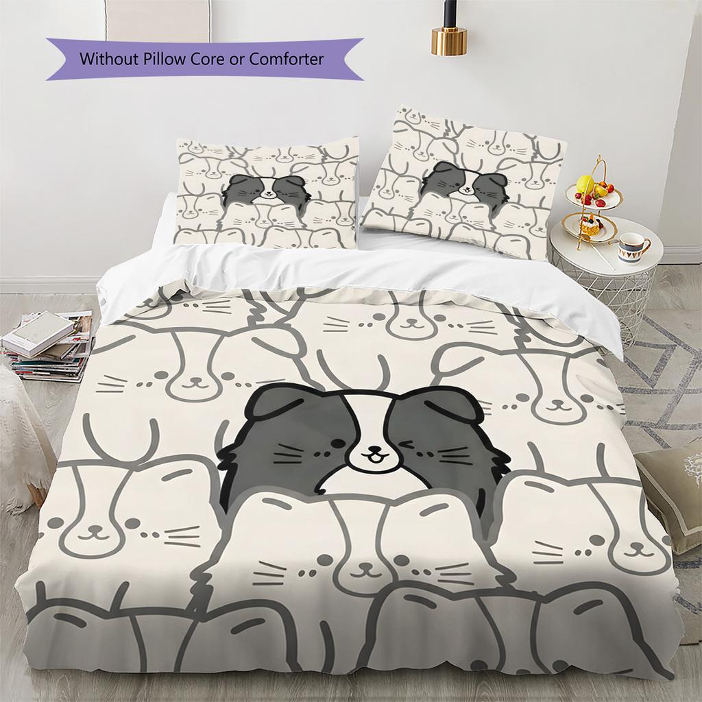 Border Collie Muster Bettwäsche Steppdecke Set Bettbezug Kissenbezug Heimdekoration Geburtstagsgeschenk (1 Bettbezug + 2 Kissenbezüge, ohne Füllung)