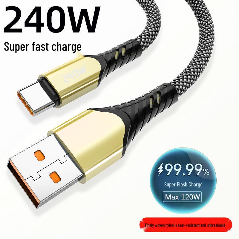 240W Type-C Fast Charging Cable for Huawei, Vivo, Oppo, Honor 6A Flash Charge