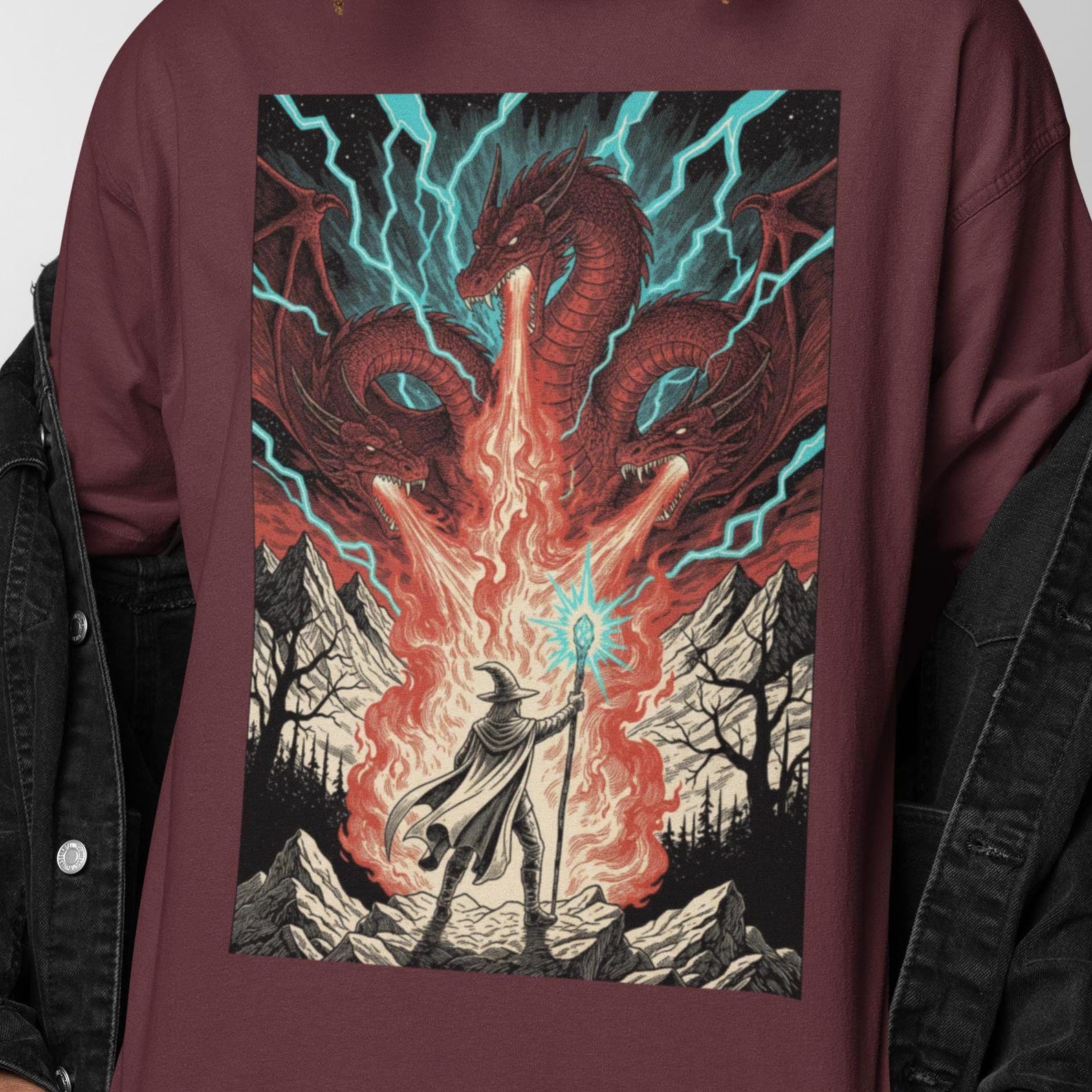 Wizard Dragon Shirt | Three Head Dragon Tee | Gothic Wizard Fantasy Art | Epic Dragon Shirt 4XL