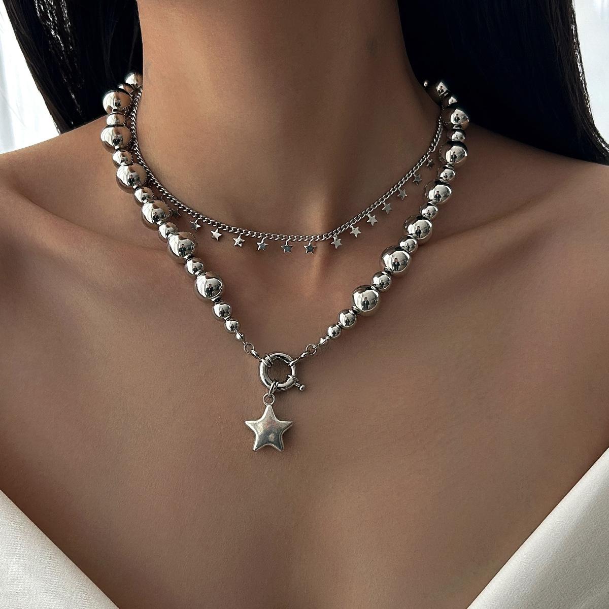 

Простое ожерелье с подвеской в виде пентаграммы из сплава, модное ожерелье с бусинами CCB, премиальное легкое роскошное стильное ожерелье для вечеринок и поездок на работу для женщин