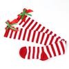 Women with Bow Accent for Women Girls Christmas Socks Knee-High Over-the-Knee Elegant Red & Green Striped Long Socks